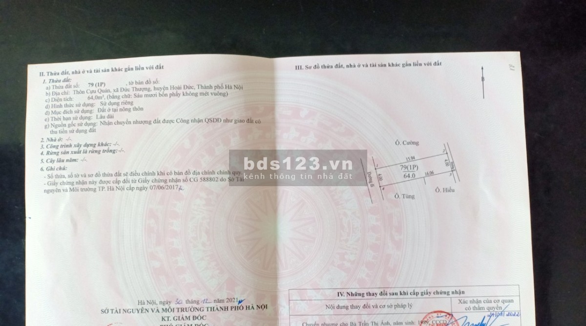Bán 64m2 đất Cựu Quán, Đức thượng, đường ô tô, mặt sau ngõ 2m. Lh 0382.703.234