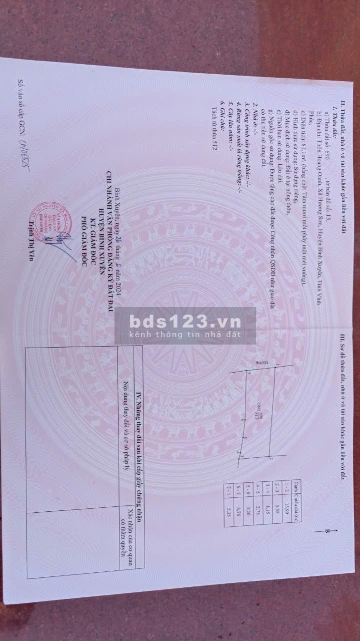 Đất sẵn nhà Kinh doanh trục chính 302 Hương Sơn Bình Xuyên 1.5 tỷ