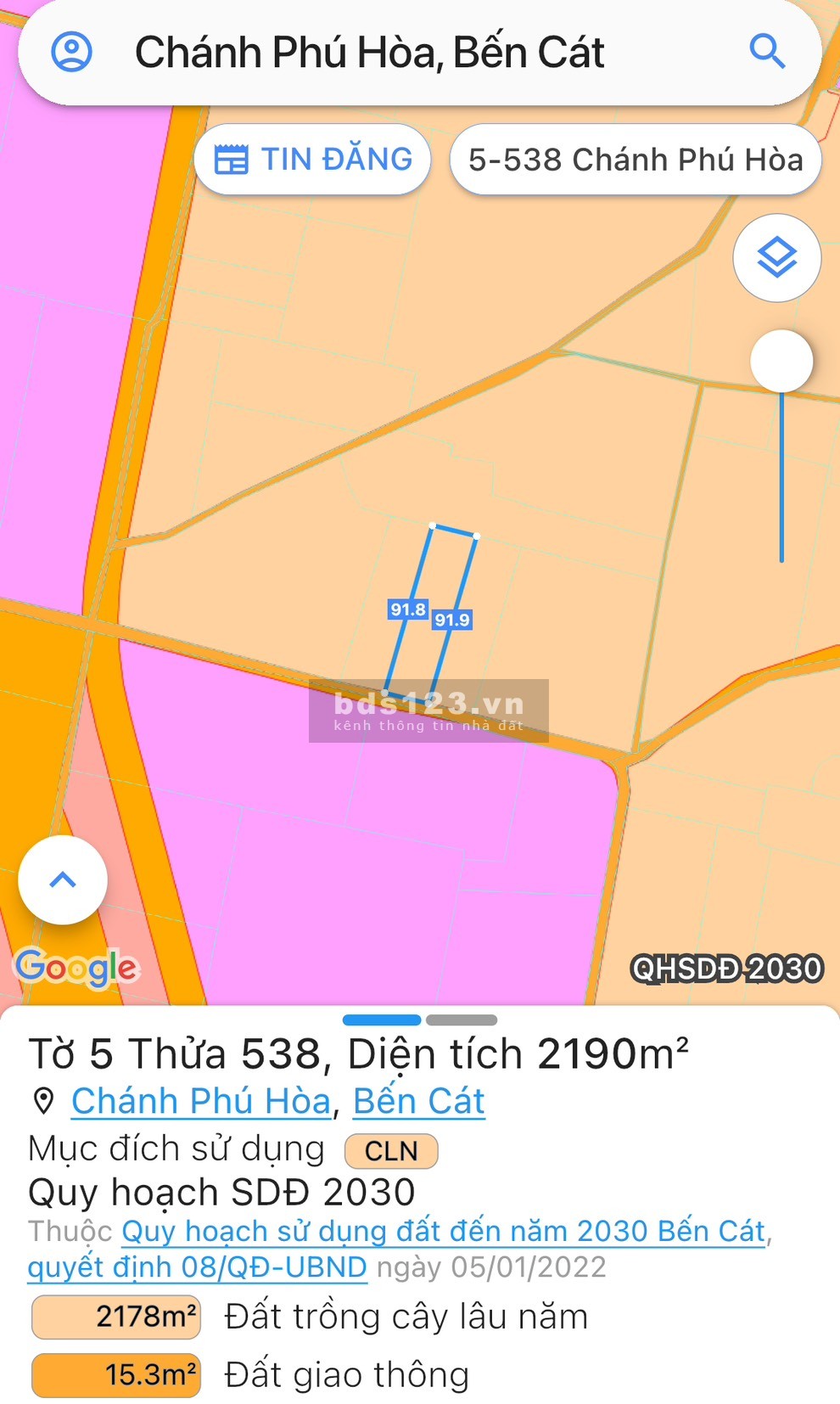 Cần bán đất phường Chánh Phú Hoà dt CLN 2190m2, đường trước đất cán nhựa; giá 6,2tr/m2