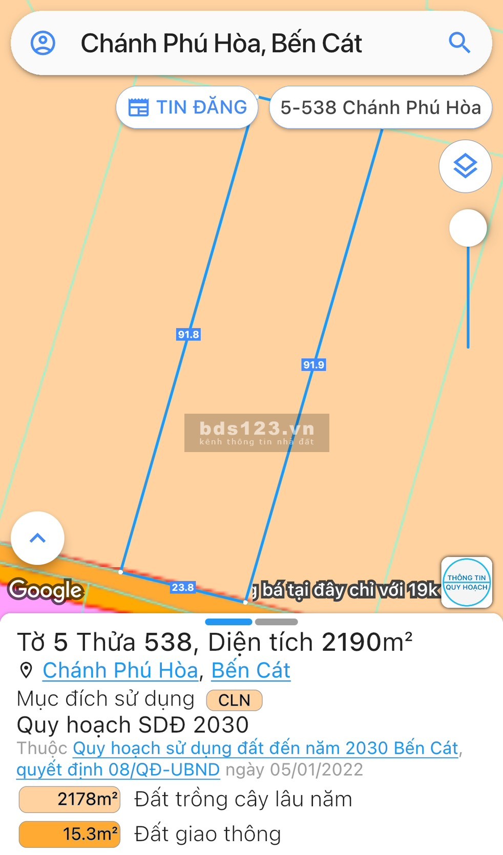 Cần bán đất phường Chánh Phú Hoà dt CLN 2190m2, đường trước đất cán nhựa; giá 6,2tr/m2
