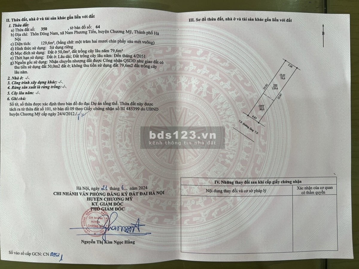 Bán 4 LÔ DT 128 -131 Xã Nam Phương Tiến, H. Chương Mỹ - Gần hồ Văn Sơn, sân golf Sky Lake