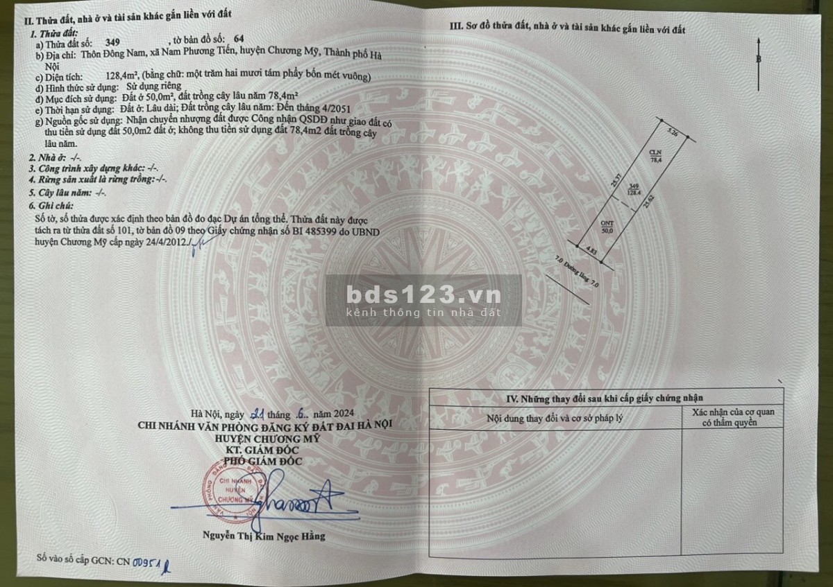 Bán 4 LÔ DT 128 -131 Xã Nam Phương Tiến, H. Chương Mỹ - Gần hồ Văn Sơn, sân golf Sky Lake
