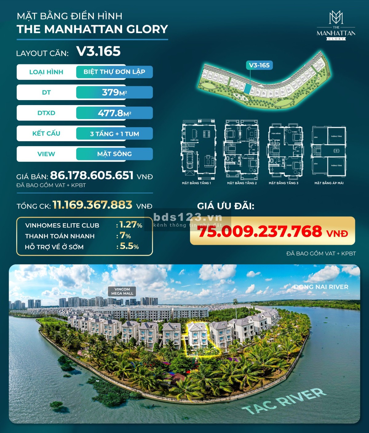 Duy nhất 04 căn biệt thự độc bản mua trực tiếp CĐT mặt sông vip nhất Vinhomes Grand Park