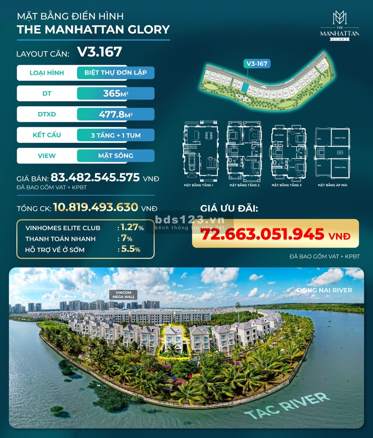 Duy nhất 04 căn biệt thự độc bản mua trực tiếp CĐT mặt sông vip nhất Vinhomes Grand Park