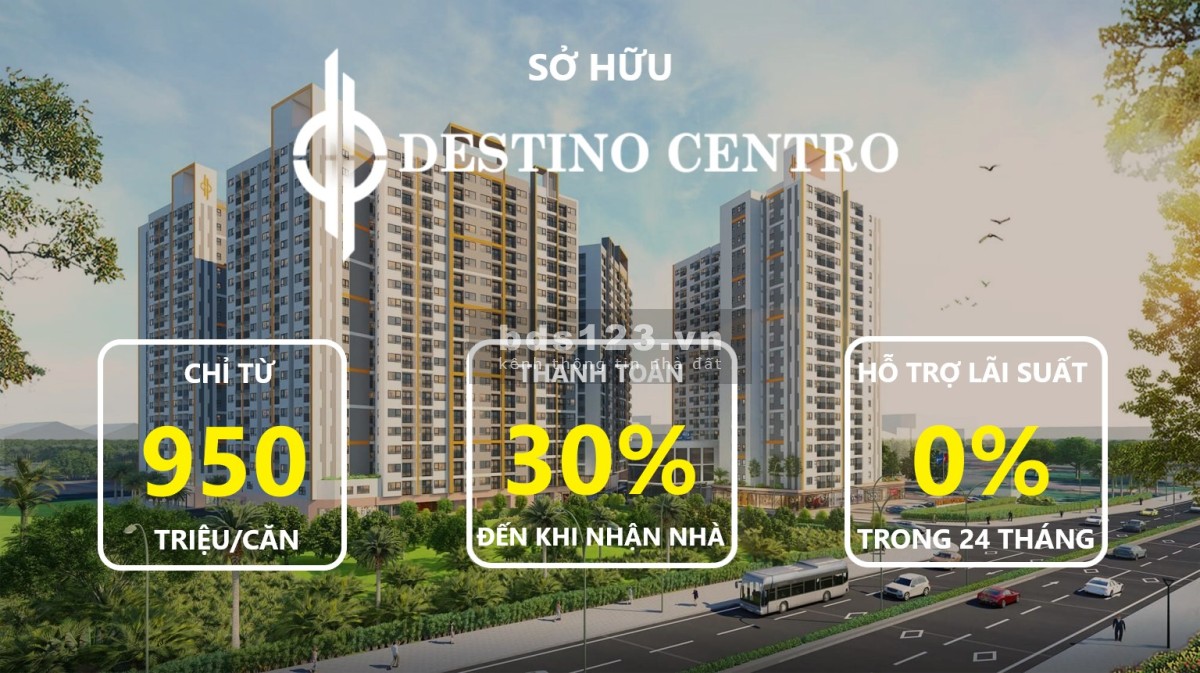 NHẬN BOOKING CĂN HỘ DESTINO CENTRO 55m2 2PN2WC CHỈ TỪ 950TRIỆU MẶT TIỀN QL1A BẾN LỨC LH: 0933437730