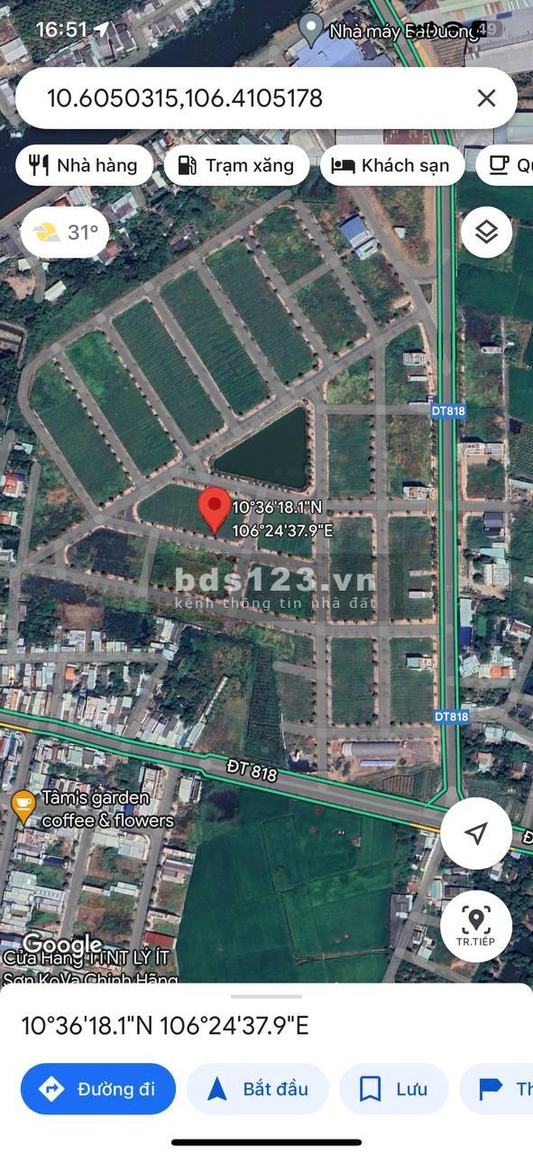 Cần Bán lô đất Ngay Trung Tâm thị Trấn Thủ Thừa-Long An. 100m2 Giá 698tr/50%