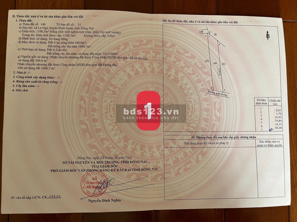 Chính chủ tôi cần BÁN GẤP: 1,370tỷ - TL/1100m2 sẵn 100m2 thổ cư, ngay cạnh Hồ Trị An, đường Huyện 96