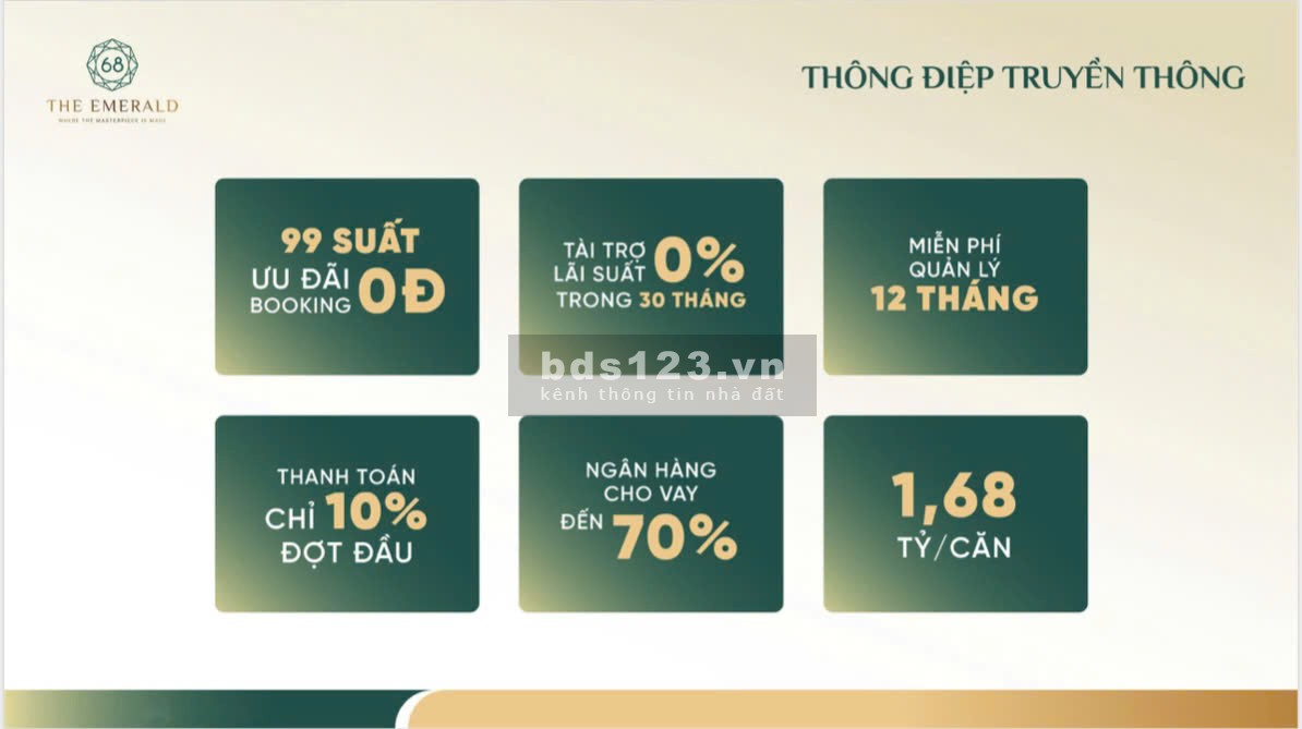 Bán căn hộ cao cấp The Emerald 68 tại Đại lộ Bình Dương, chỉ cách HCM 1km với giá từ 1.68 tỷ/ căn.