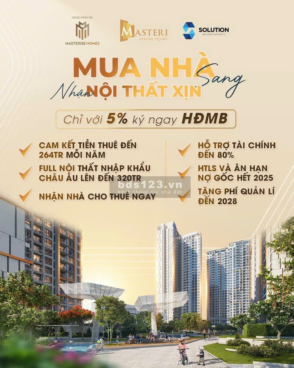 CHỈ 5% SỞ HỮU CĂN HỘ 1PN-2PN-3PN MASTERI CENTRE POINT- Cam kết Thuê 264Tr