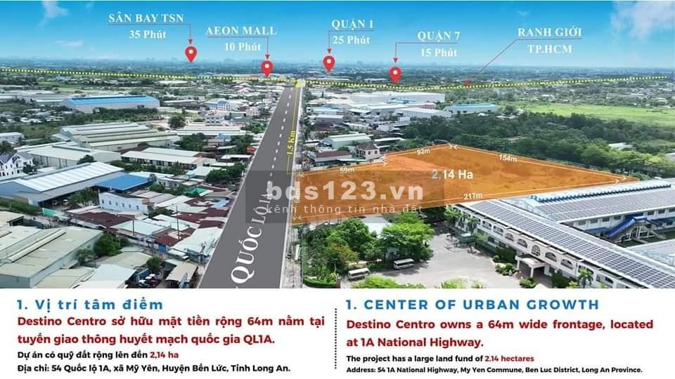 Nhận Booking Căn Hộ 1Tỷ DestinoCentro DT: 60m2, 2PN, 2WC, Chỉ 936Tr MT QL1A BẾN LỨC LH: 0901.322.881