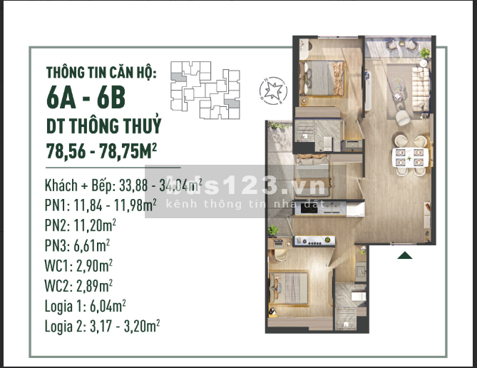 Bán căn 3PN 96m2 giá chỉ 4 tỷ - HTLS 0% 24 tháng - Vốn tự có chỉ 1 tỷ, quà tặng 80tr và 2 năm PDV