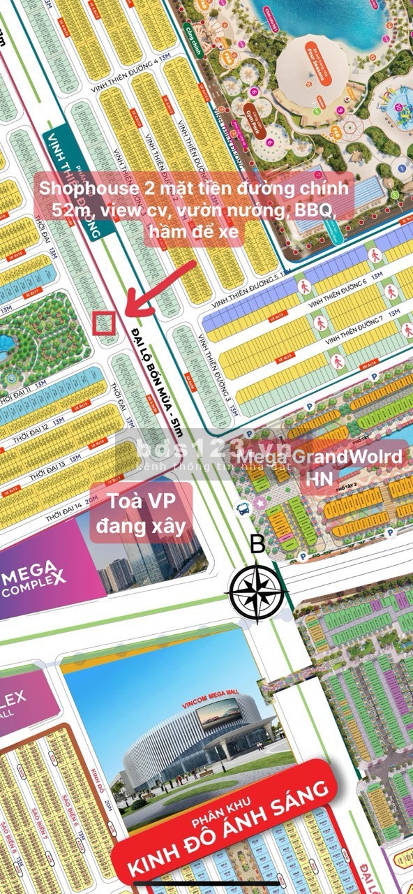 Bán Shop 370m2 đất mặt đường đôi, sẵn khách thuê Vinhomes Ocean Park 3 giá 97 tỷ