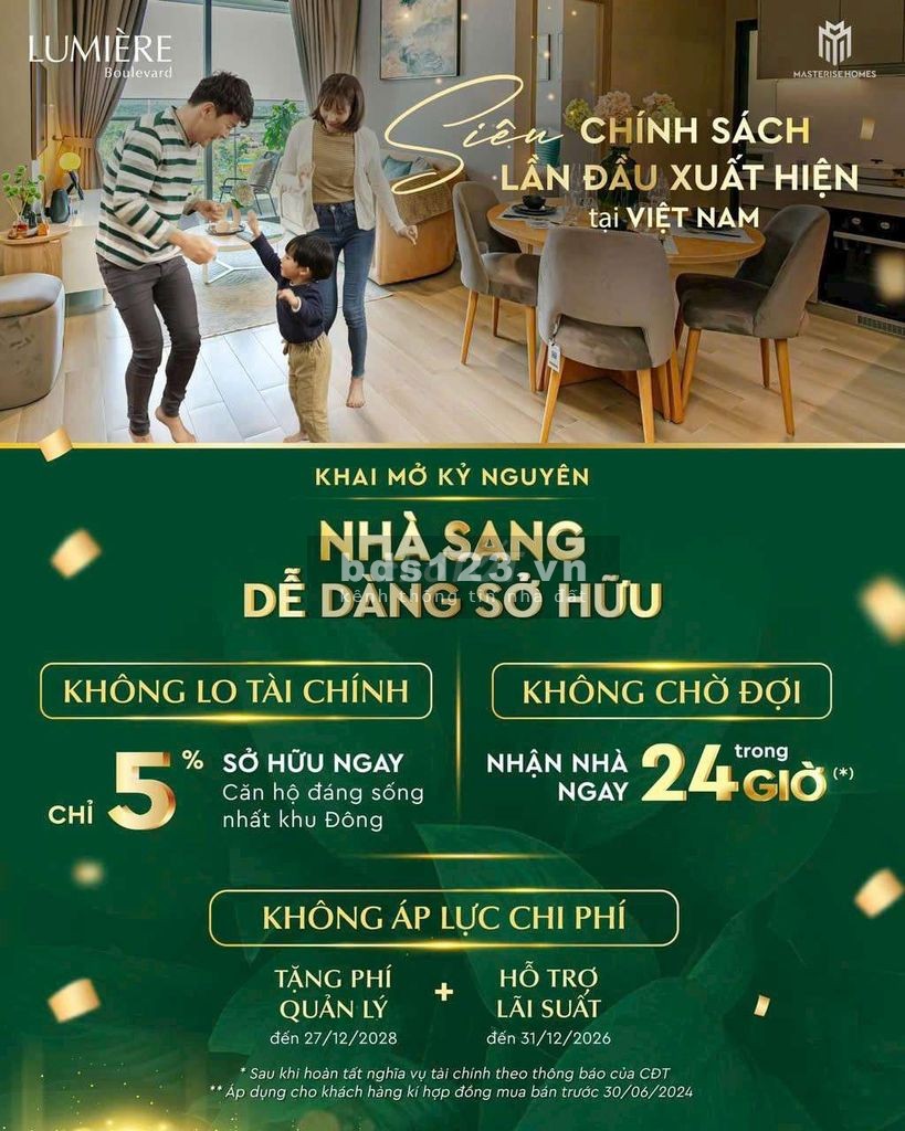 CĂN HỘ LUMIERE BOULEVARD - CHỈ 5% NHẬN NHÀ - CK 13% - Cam kết thuê