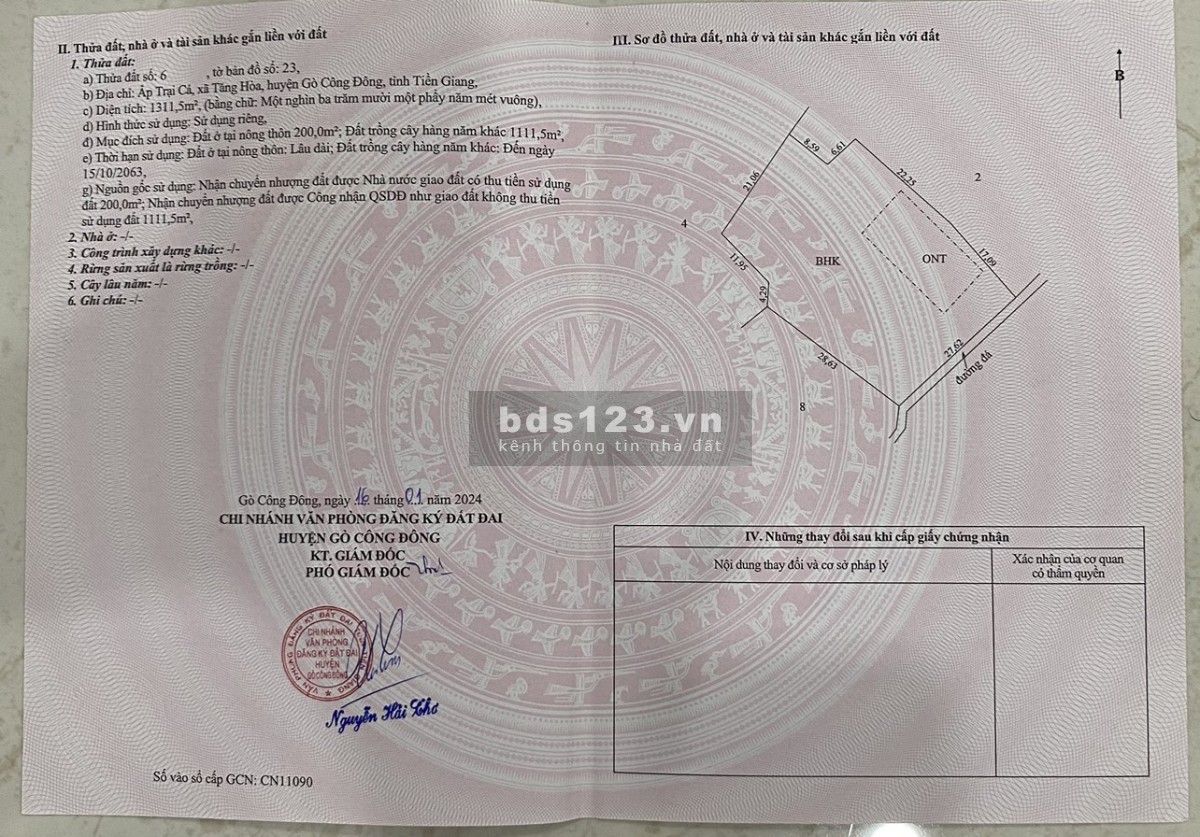 450tr có ngay 1,3 công đất thổ, vườn gần TL864 Tăng Hòa, Gò Công Đông, Tiền Giang