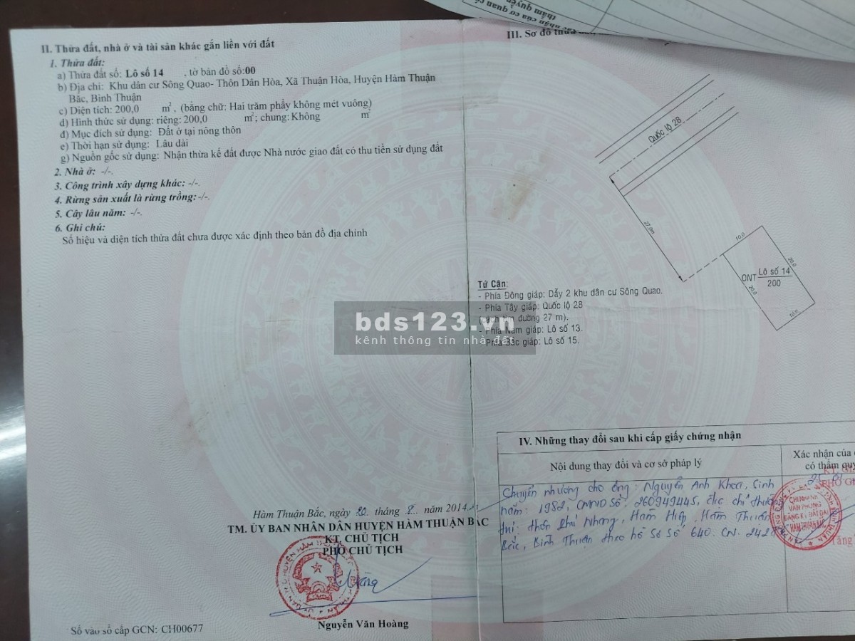 BÁN ĐẤT THỔ CƯ MẶT TIỀN QUỐC LỘ 28 (PHAN THIẾT - ĐÀ LẠT)