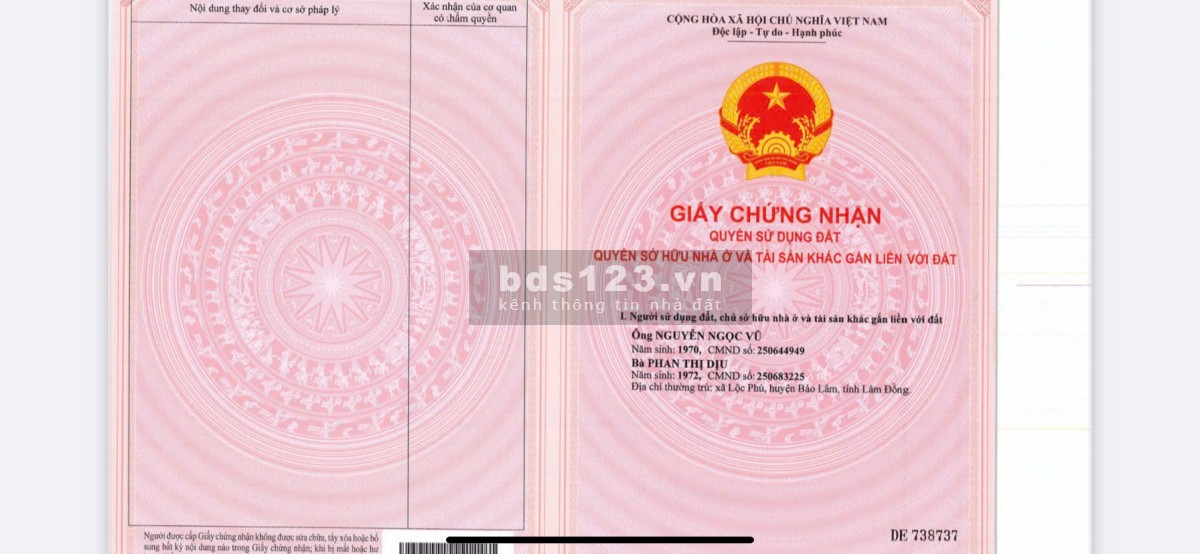 BÁN ĐẤT CHÍNH CHỦ, THỔ CƯ, SỔ SẴN TẠI LỘC PHÚ, BẢO LÂM, LÂM ĐỒNG CHỈ 4,2TRIỆU/m2