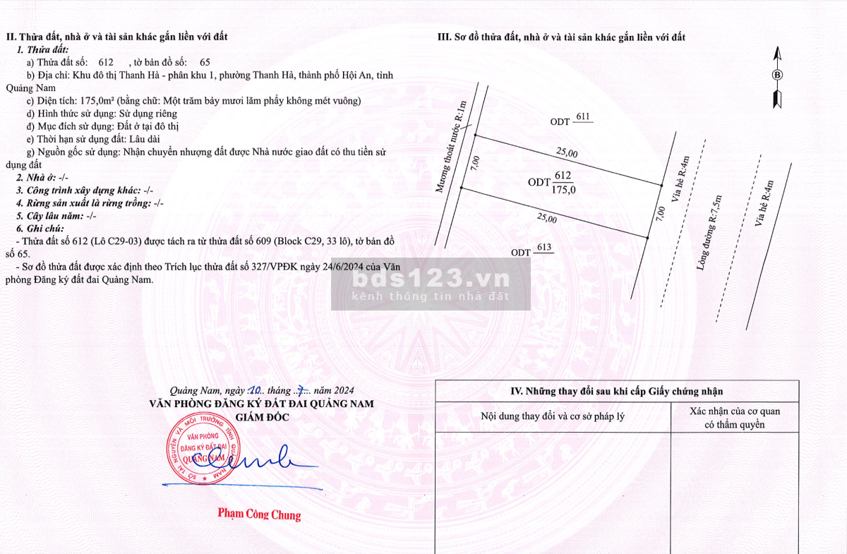 Cần bán lô đất nền biệt thự 175m2 ngang 7m kế bên đường điên biên phủ, Tp Hội An.