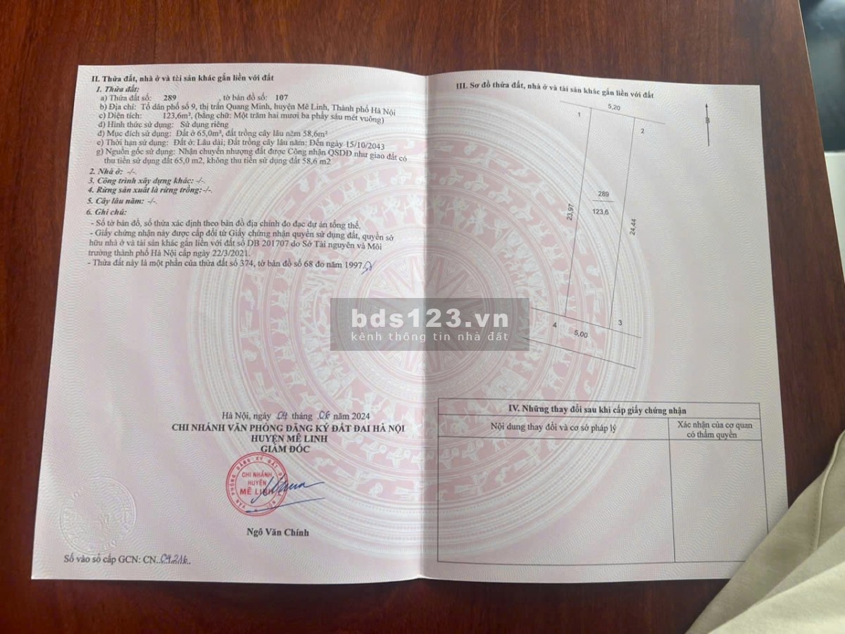 Chính chủ bán đất tổ9 ấp tre TT Quang Minh mê Linh Hà nội giá: 30tr/m2