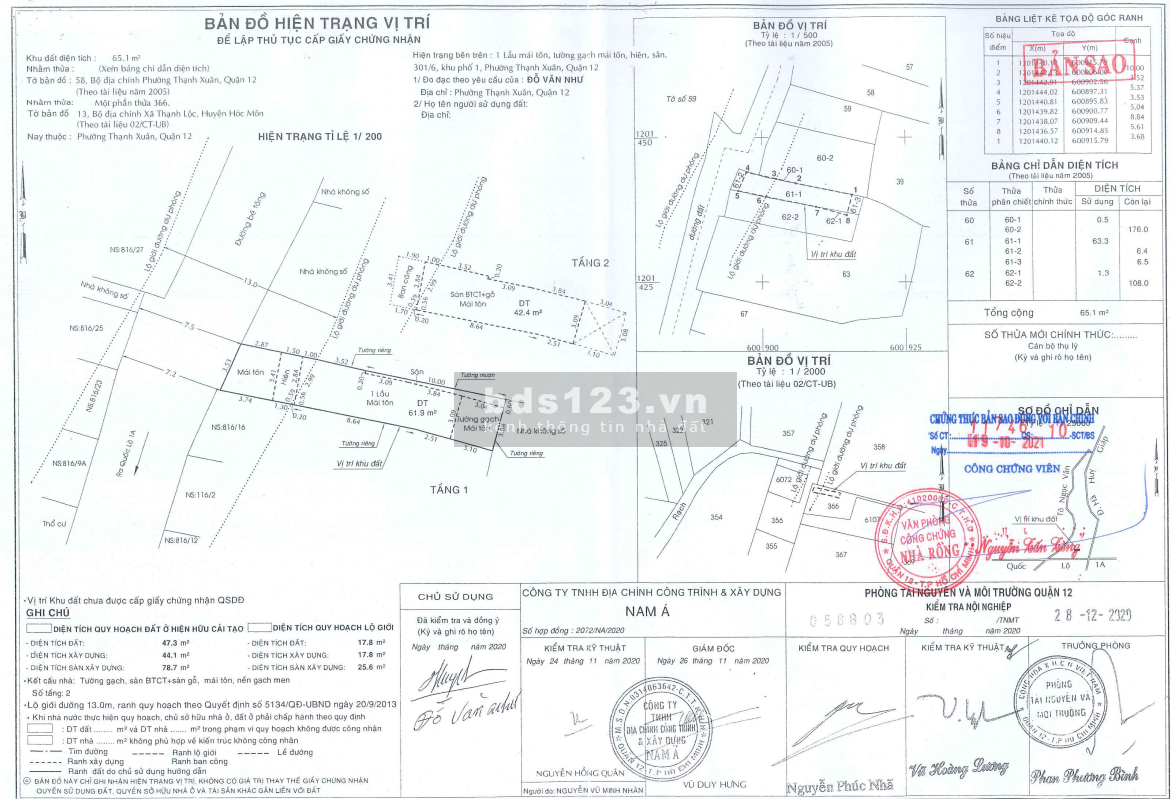 Bán Nhà nát 65m2 tại số 301/16, khu phố 5 (KP 1 cũ) phường Thạnh Xuân, Quận 12