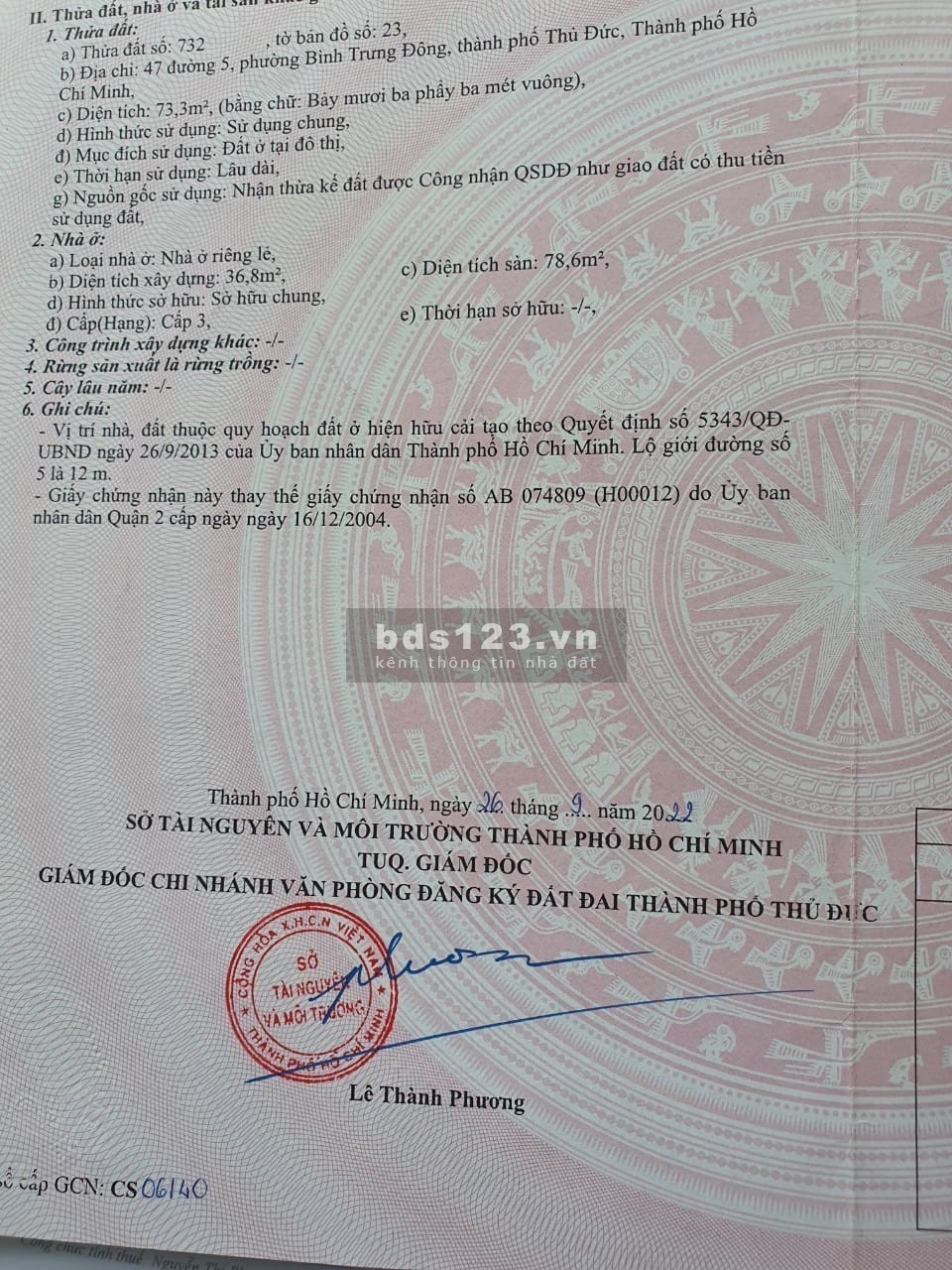 Bán nhà mặt tiền 47 đường số 5 p.Bình Trưng Đông Quận 2 đường ô tô thông ngang 8.64m LH 0903034123