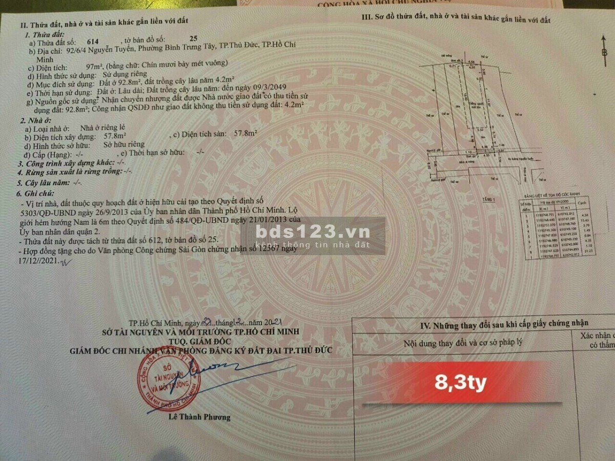 Bán lô đất lớn, phù hợp CHDV hoặc XD nhà Hẻm 92 Nguyễn Tuyễn Q.2 đã tách 2 sổ Giá TLcc 0903034123