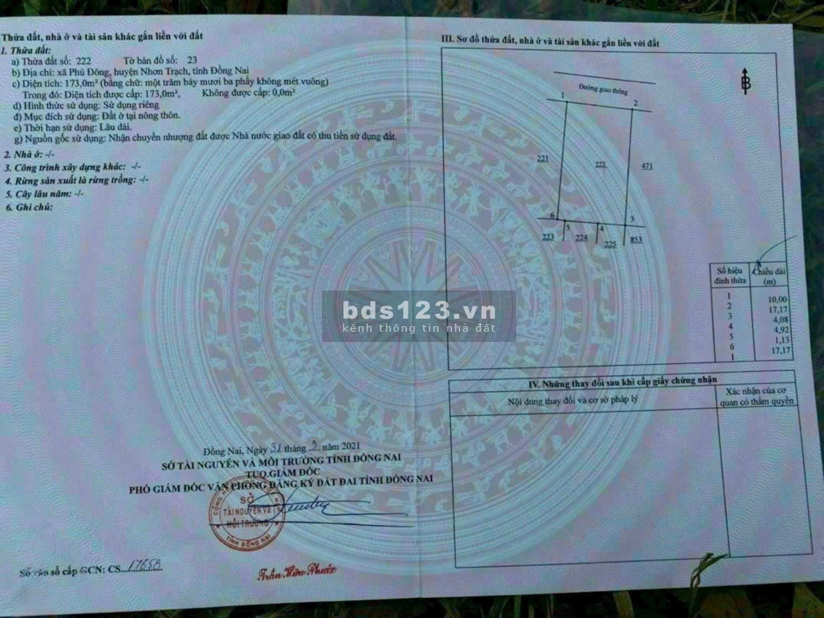 Bán đất full thổ cư đối diện 3030 Hùng Vương, Phú Đông, Nhơn Trạch ĐN ngang10 Đường ôtô LH0903034123