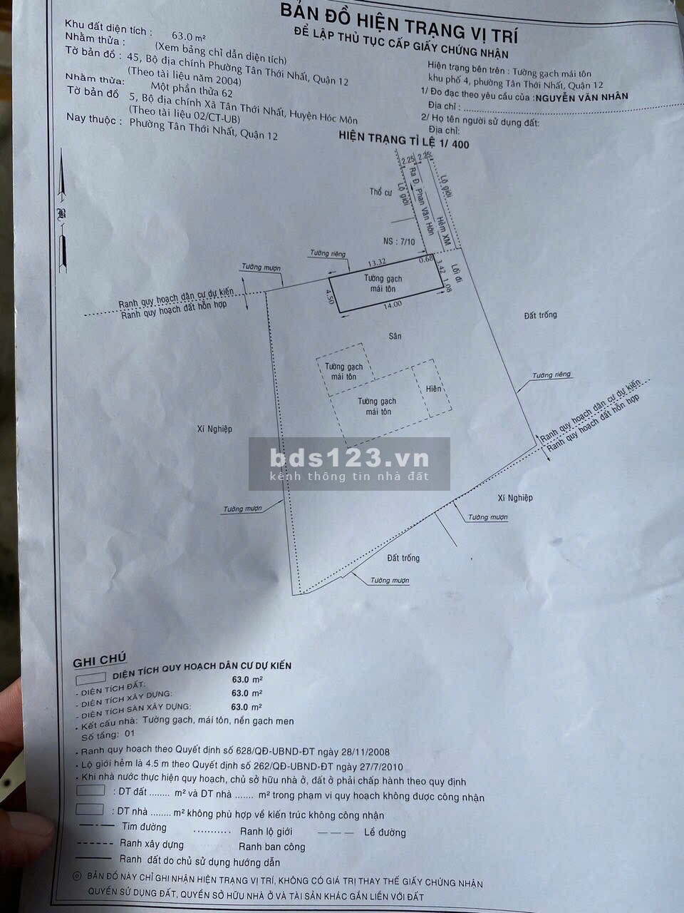 Cần bán căn nhà Tân Thới Nhất- Quân 12 - 800tr - 63m2 - SHR