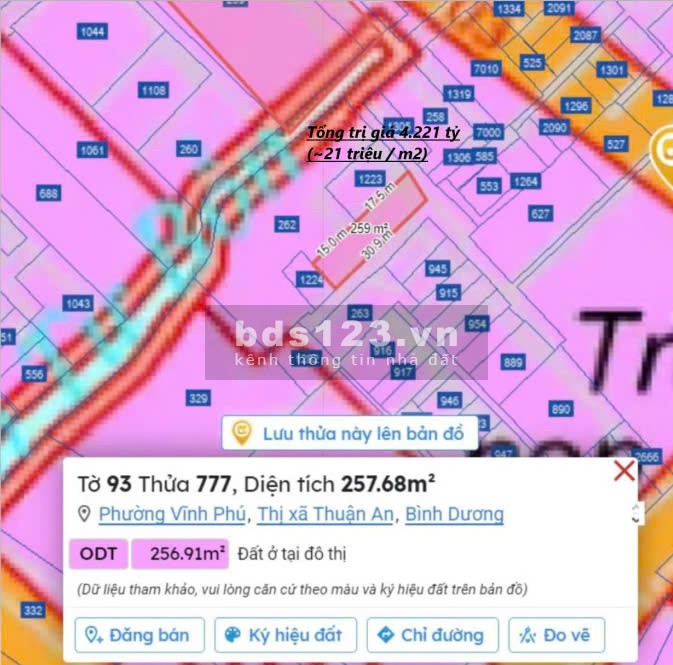 Bán đất 201m2 chính chủ tại Vĩnh Phú 20, Bình Dương (100m2 thổ cư) 4 tỷ 2
