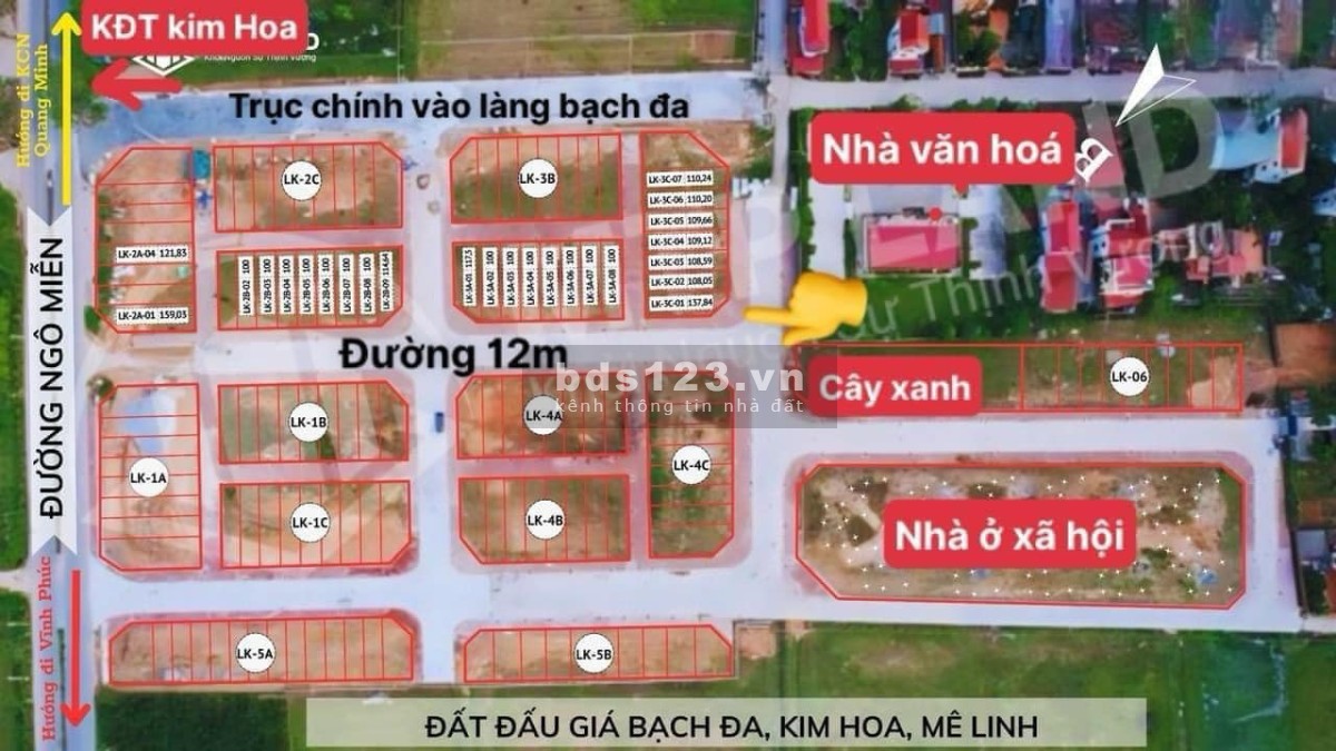 Bán đất đấu giá Bạch Đa, Kim Hoa, Mê Linh, Hà Nội giáp Vành Đai 4.E HÀ cam kết bán đúng giá chủ thu
