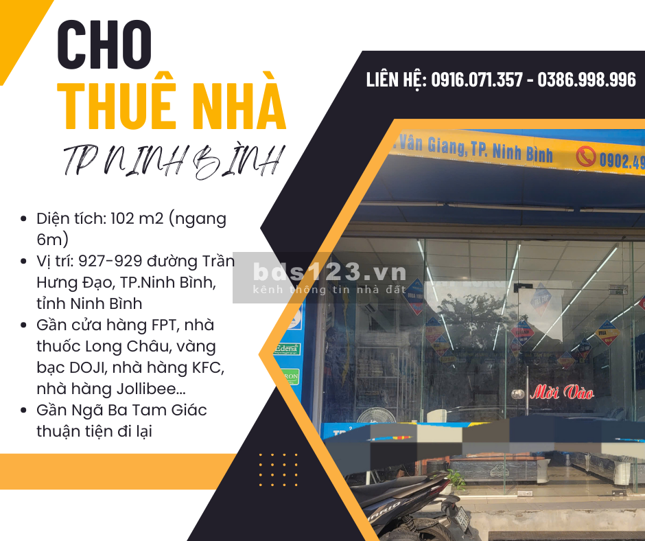 Mặt bằng kinh doanh cho thuê - diện tích 102m2 - Gần Ngã ba Tam Giác