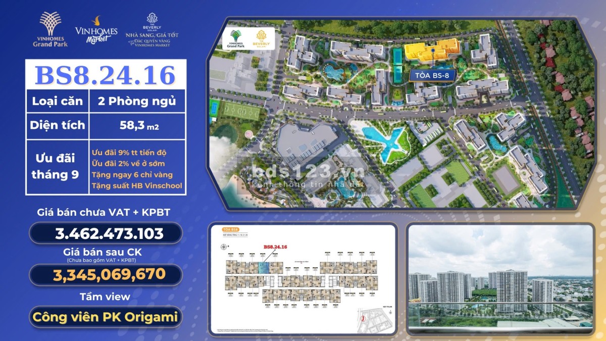 CĂN HỘ 2PN VINHOME Q9 GIÁ 3TY300 HỖ TRỢ VAY 80%
