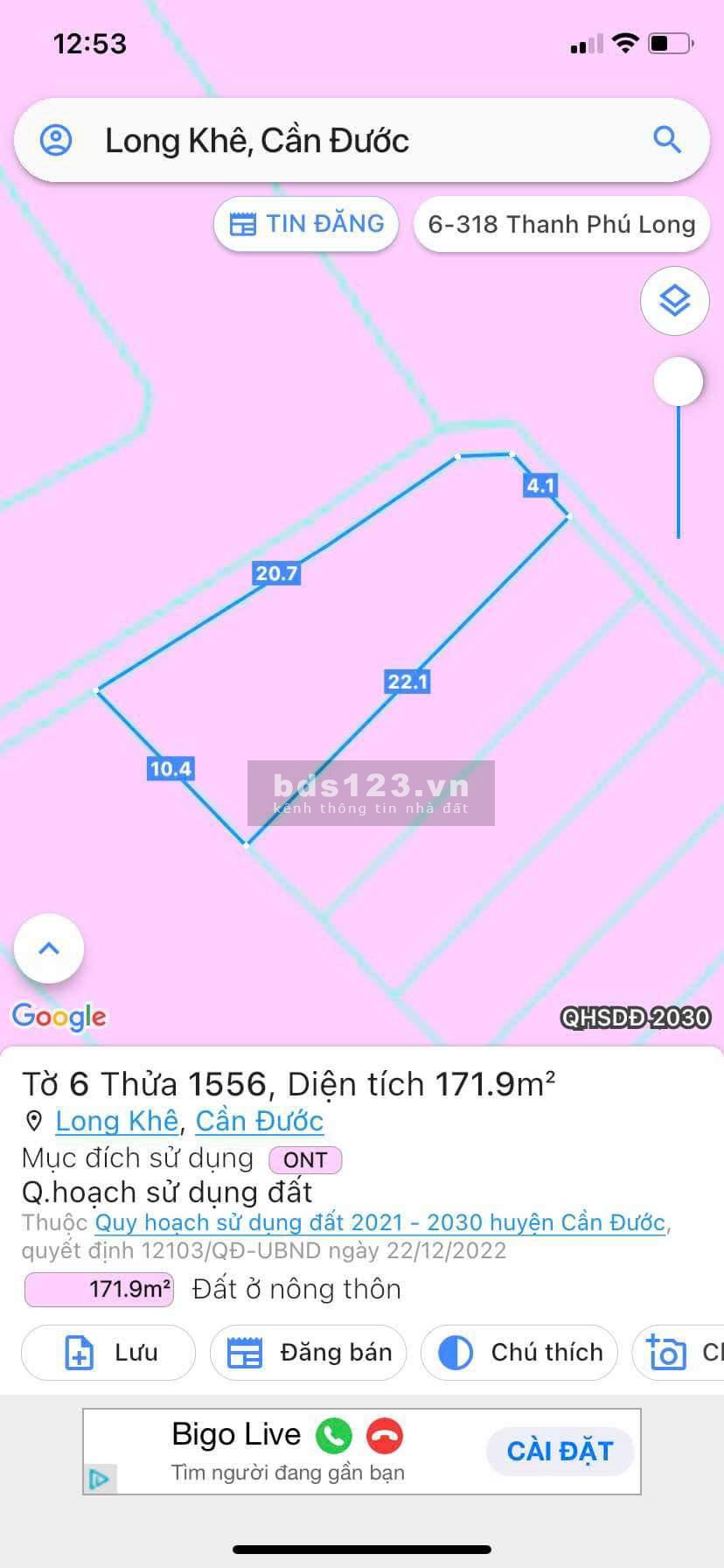 Long Khê - Cần Đước nền thổ cư, 7m*22m nở hậu 11m