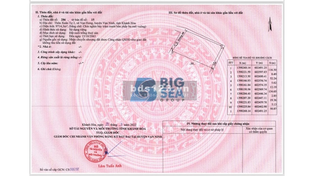 BÃO LŨ YAGI CẦN BÁN GẤP LÔ ĐẤT 9,714.3m2 TẠI VẠN NINH – KHÁNH HÒA