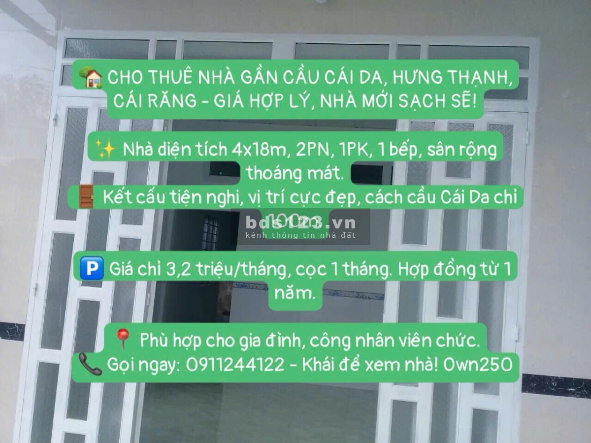 Cho thuê nhà 2 phòng ngù mới đẹp gần cầu Cái Da