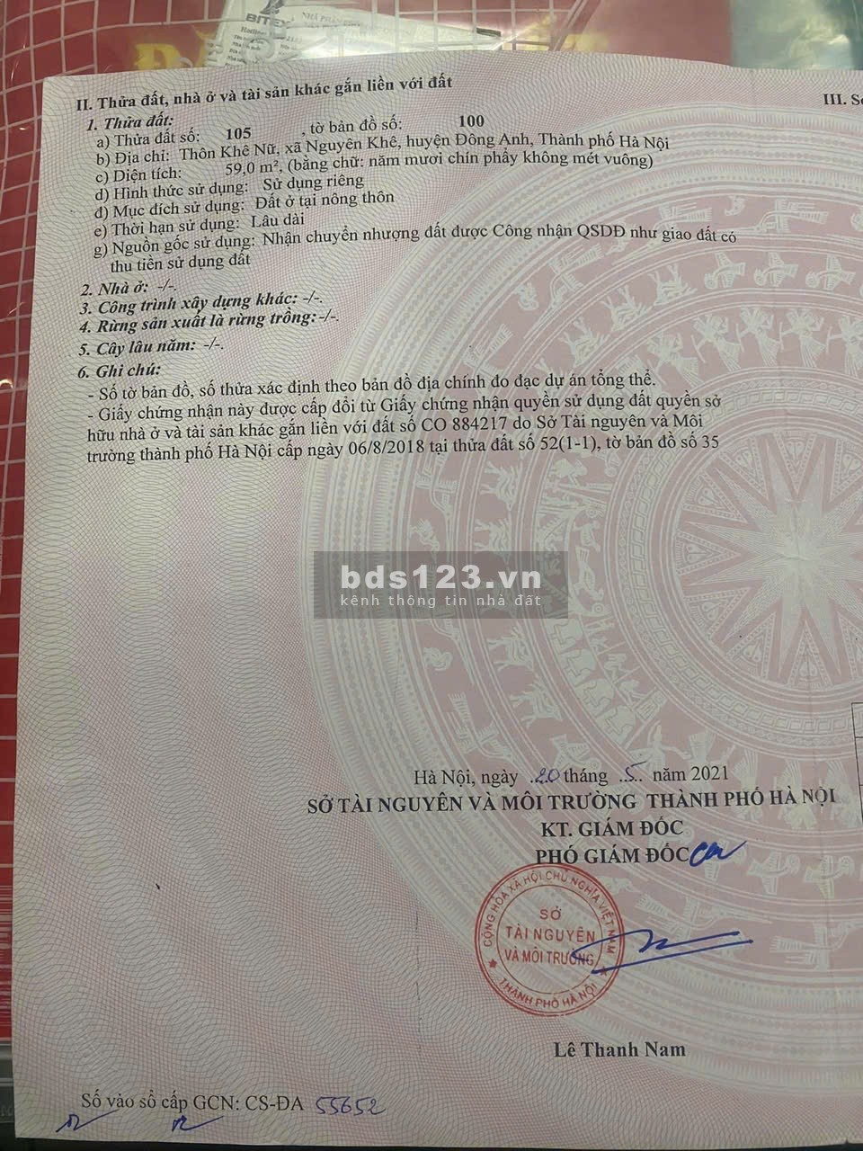 Chính chủ cần bán 59m2 đất tại Khê Nữ, Nguyên Khê, Đông Anh