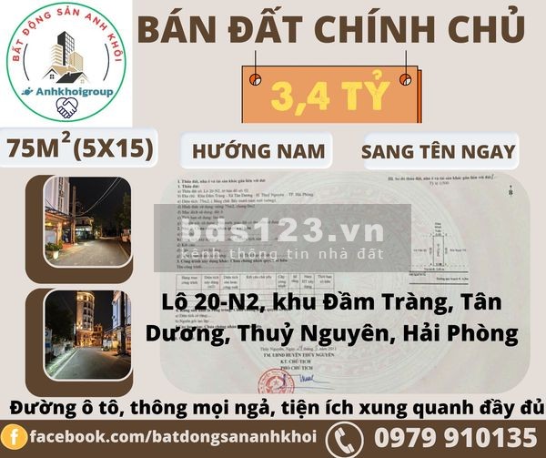 BÁN NHÀ ĐẤT - VỊ TRÍ ĐẸP tại Khu Đầm Tràng, xã Tân Dương, Thủy Nguyên, Hải Phòng.
