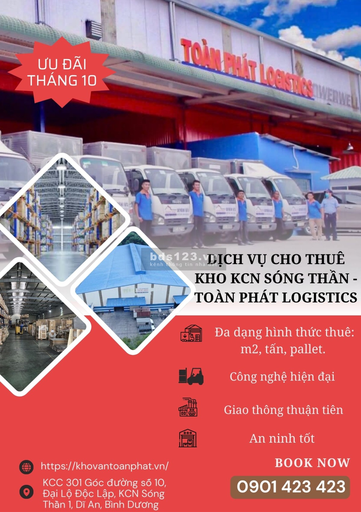 Kho cho thuê giá rẻ không ràng buộc diện tích tại KCN Sóng Thần