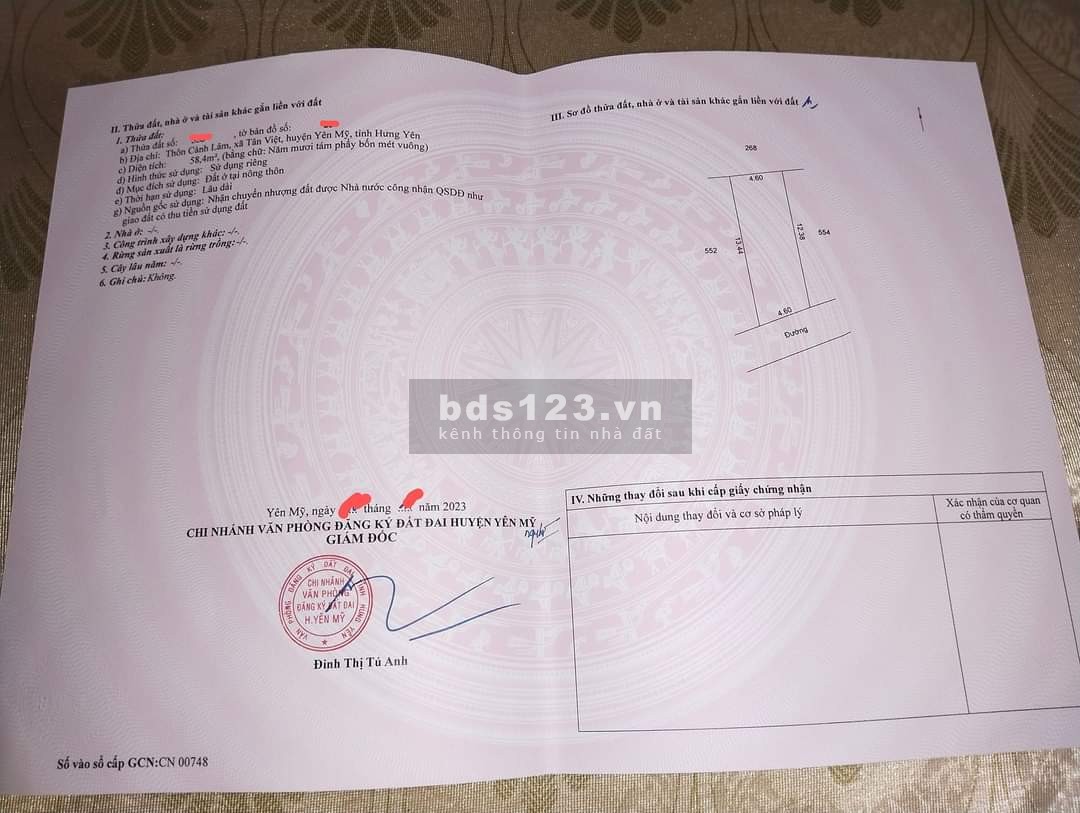 Bán đất Yên Mỹ, Cảnh Lâm, Tân Việt