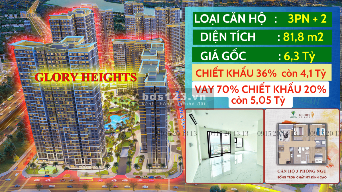 VINHOME GRAND PARK CĂN HỘ 3PN - 81M2 CÒN 4.1 TỶ, VAY 70% MIỄN GỐC + LÃI + PHẠT 48 THÁNG