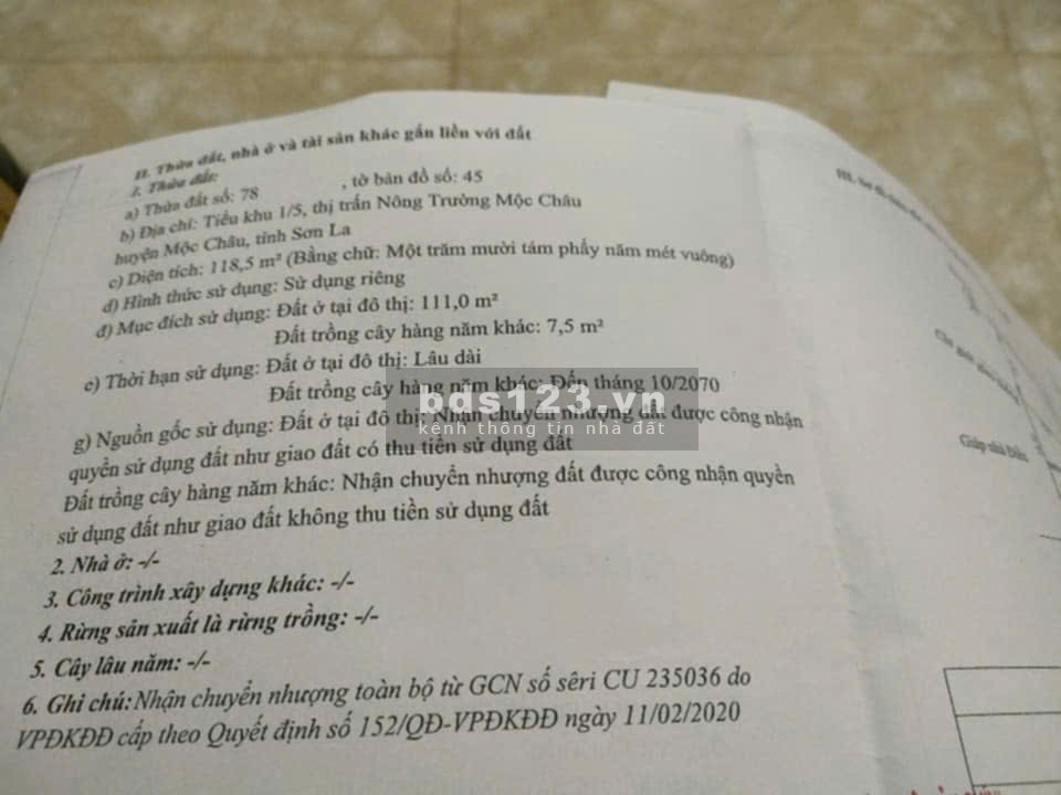 Bán đất mặt Quốc lộ 43 kinh doanh sầm uất tại Mộc Châu