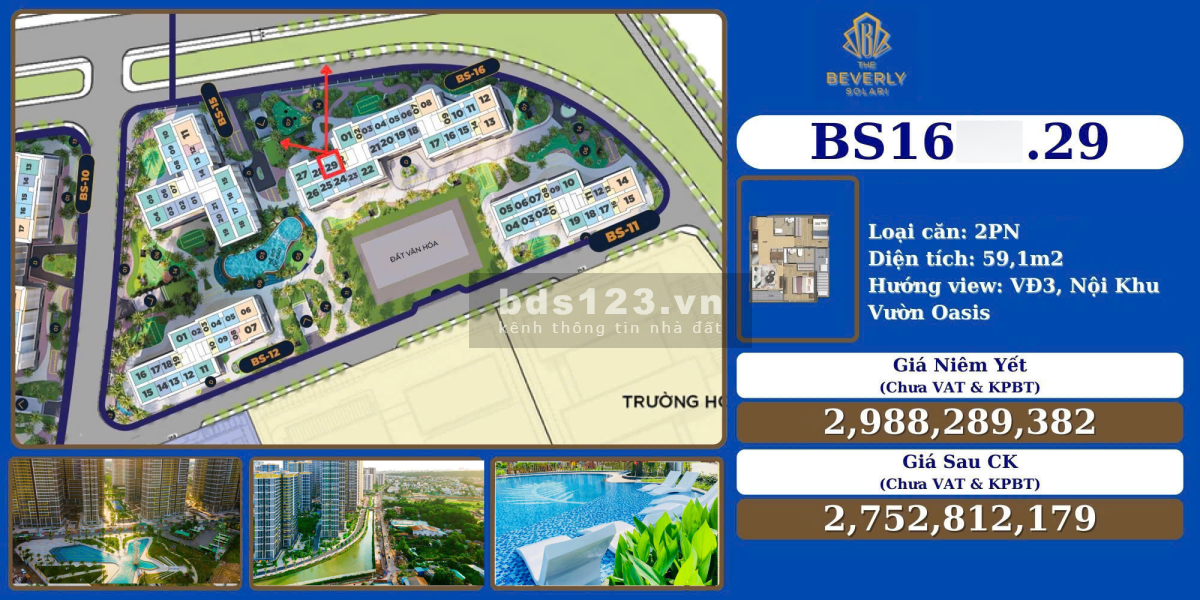 BÁN CĂN HỘ 2PN2WC GIÁ TỪ 2,988 TỶ CHỈ CÒN 2,75 TỶ - MUA TRỰC TIẾP CDT VINHOMES TẠI BEVERLY SOLARI