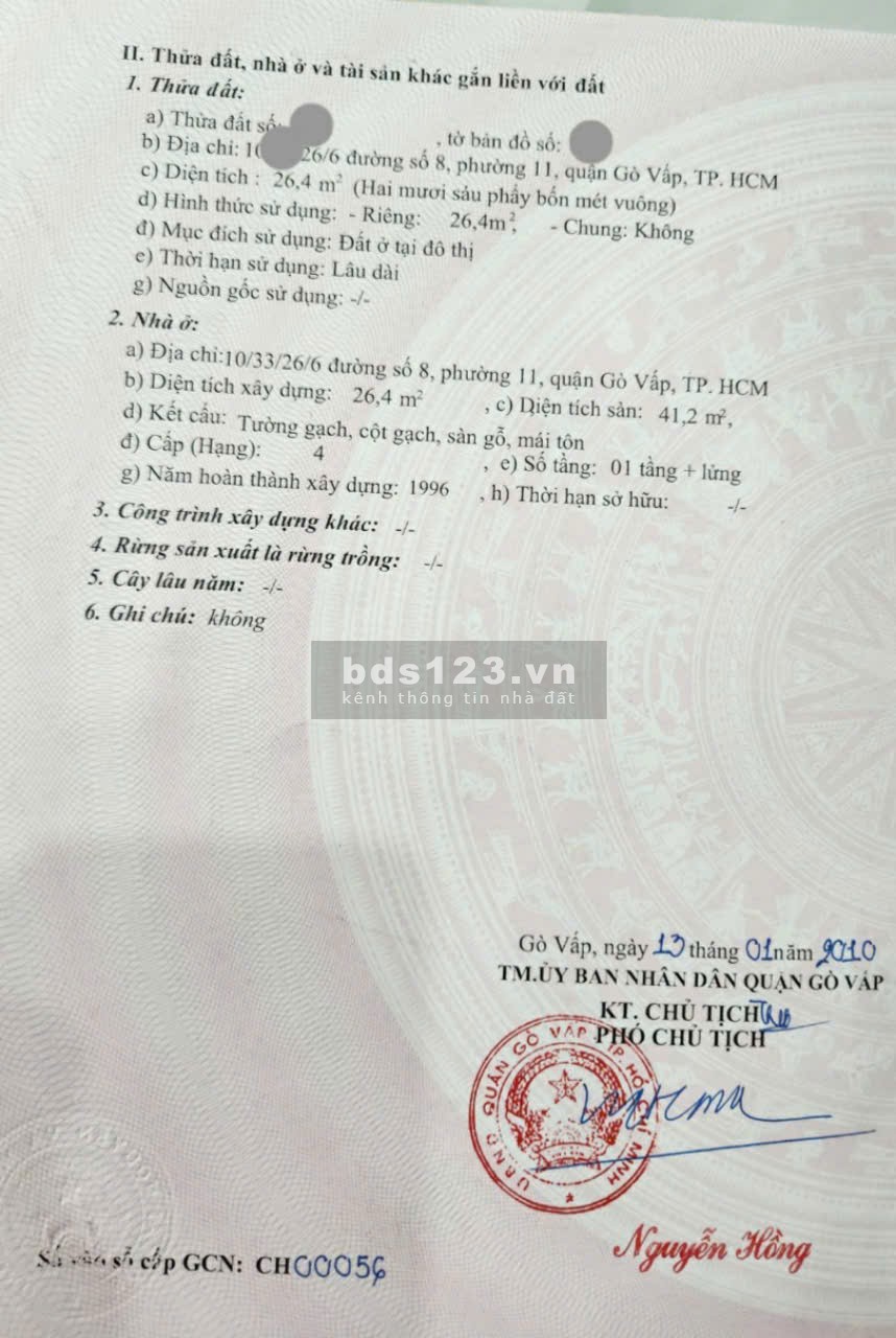 Chính chủ cần bán nhà đường số 8/ Thống Nhất phường 11 Gò Vấp ( cạnh bên Kdc Cityland)