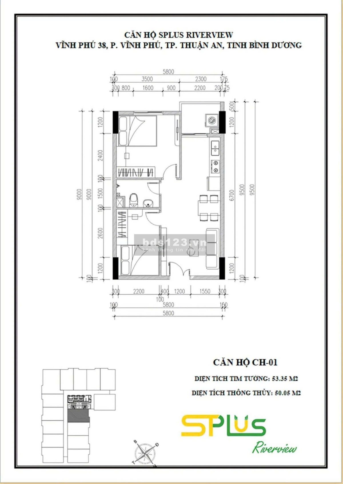 Bán căn hộ Splus Riverview ( view Sông Sài Gòn ) 2PN - 1WC diện tích 53m2 giá chỉ từ 1,47 tỷ.