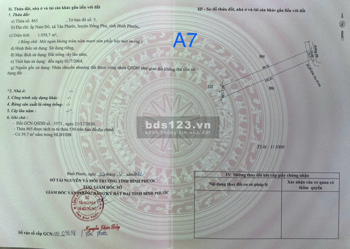 Chính chủ cần bán lô đát 1000m cách đường dt753 100m