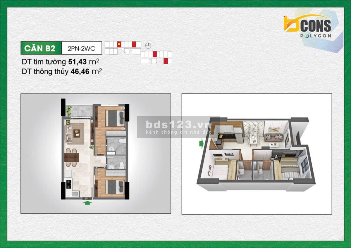 Căn Hộ Bcons City 2PN 2WC, Cam Kết Thuê 14Tr/Tháng, Ân Hạn Gốc Lãi Suất 12 Tháng, Cuối Năm Nhận Nhà