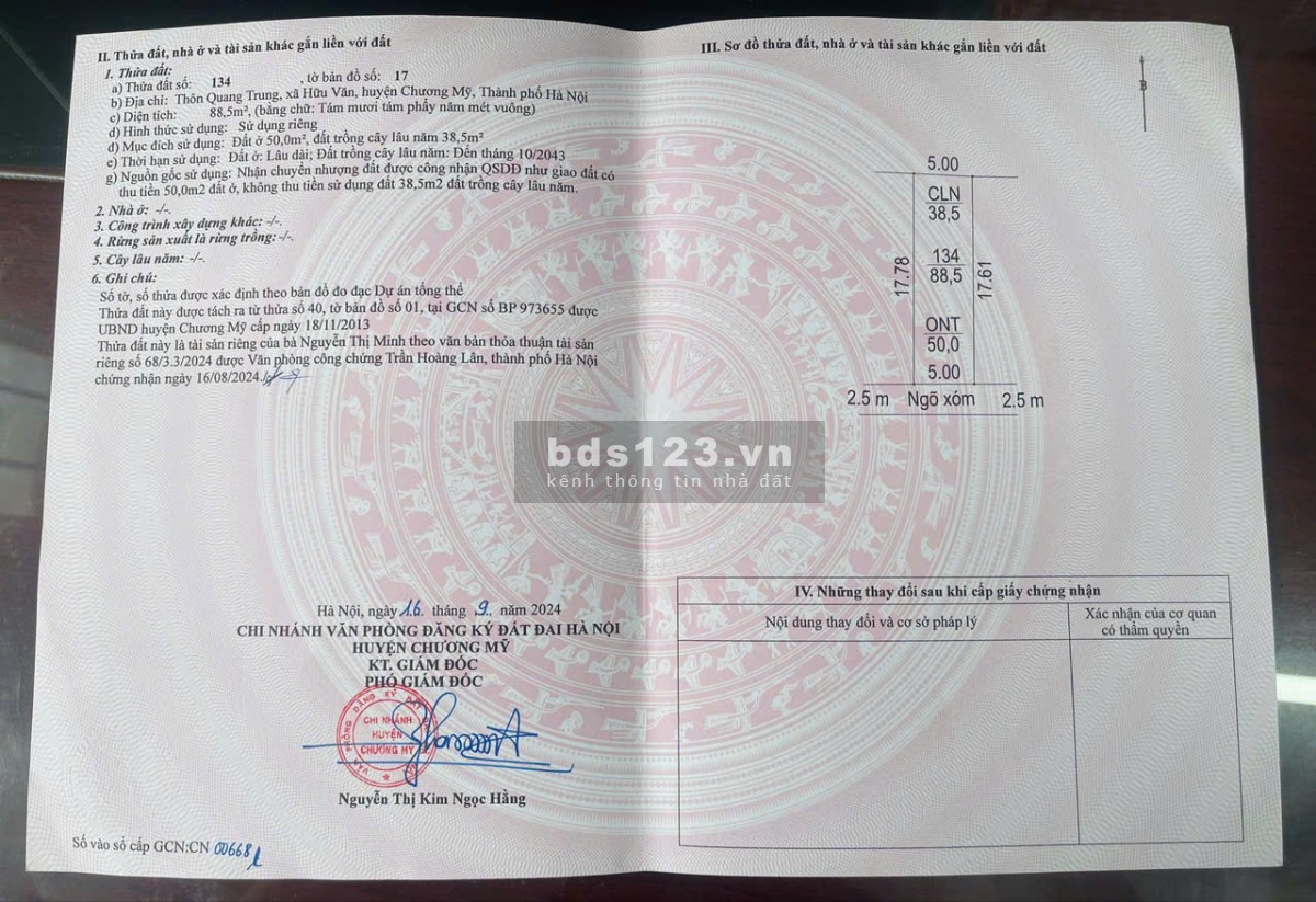 Bán đất Hữu Văn - Chương Mỹ - HN giá hơn 1 tỷ