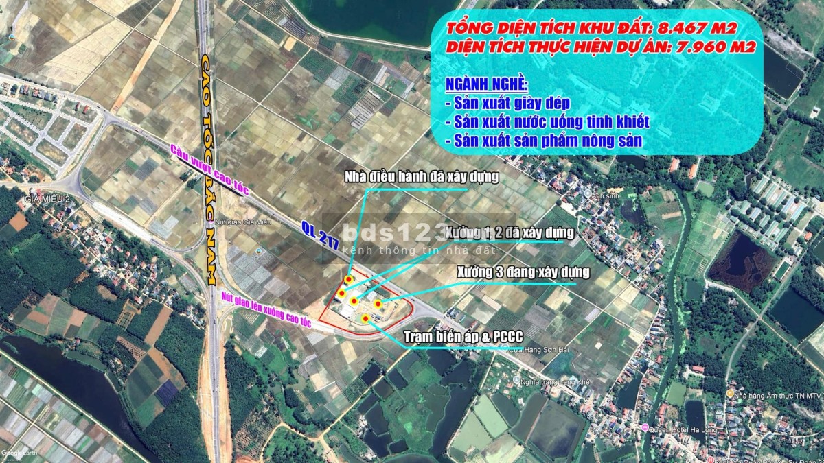 Chuyển nhượng dự án xây dựng nhà máy tại Hà Long - Hà Trung, mặt đường QL217