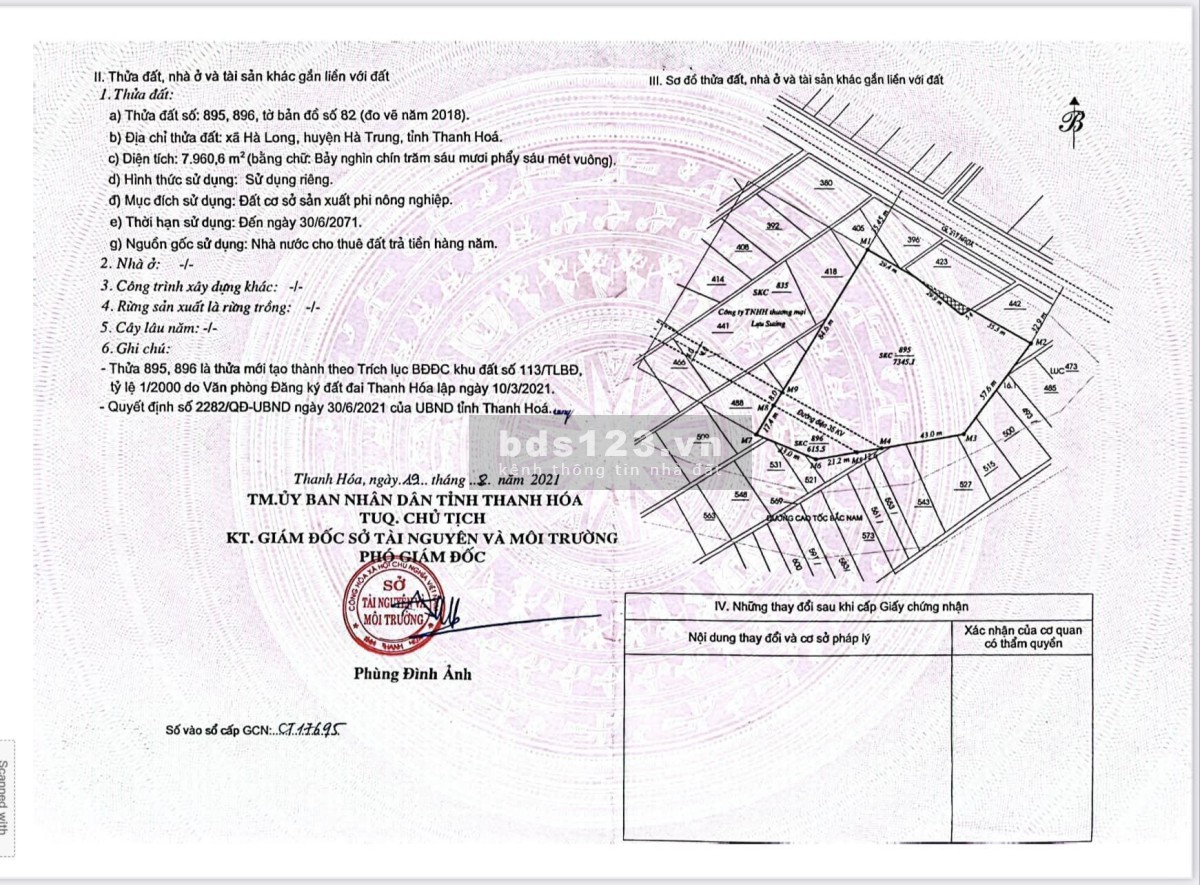 Chuyển nhượng dự án xây dựng nhà máy tại Hà Long - Hà Trung, mặt đường QL217