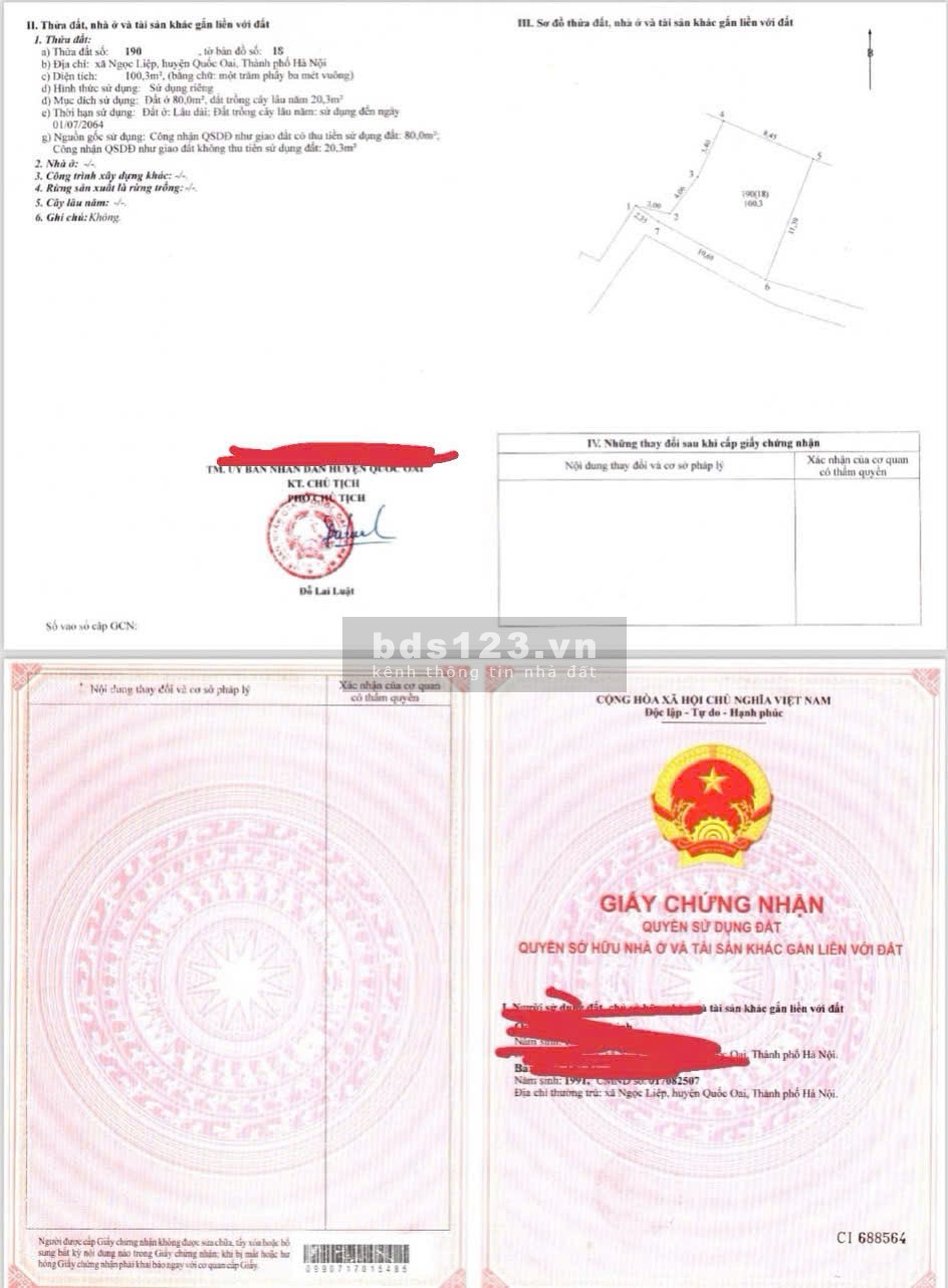 Bán đất tại thôn ngọc phúc Ngọc Liệp, Quốc Oai, Hà Nội, 33 triệu / m2, 100.3 m2