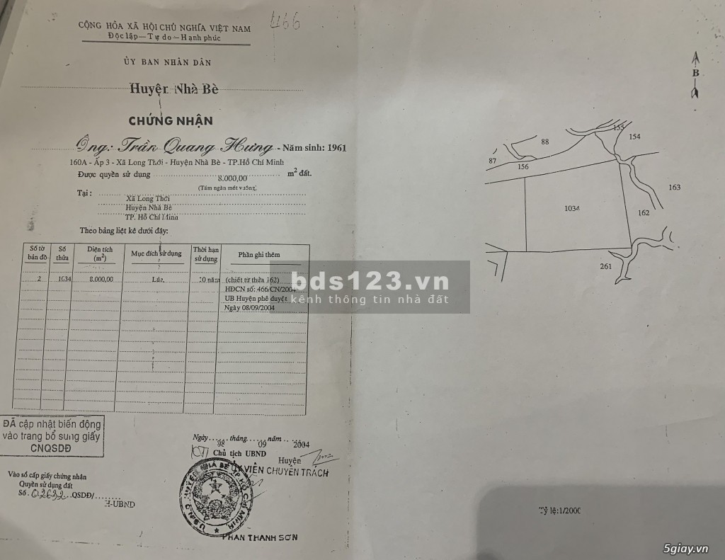Bán lô đất nông nghiệp đường Ngô Quang Thắm huyện Nhà Bè giá 1TR5/M2